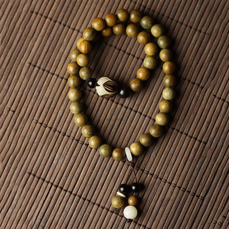 Bodhi Seed and Green Sandalwood Lotus Double Wrap Bracelet - Image 10