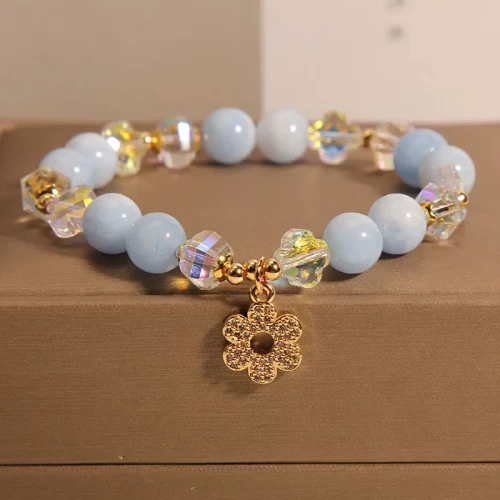 Natural Aquamarine Flower Healing Crystal Bracelet by Luck Muse Shop