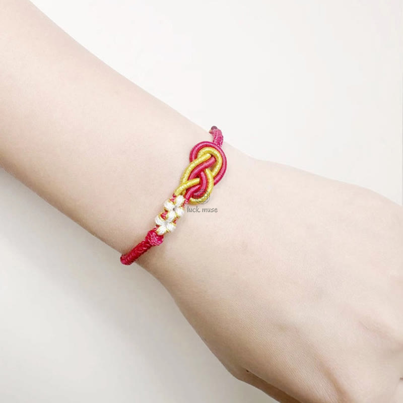 Handcrafted Eight-Thread Luck Muse Bracelet with Peace Knot, Peach Blossom Detail, and Luck Connection - Image 6