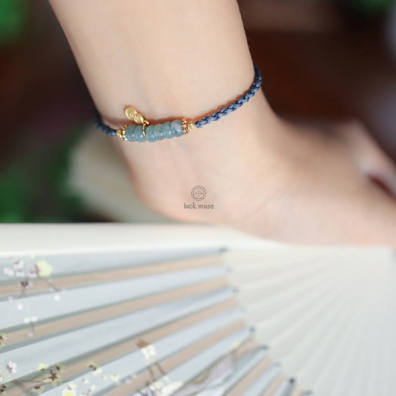 Luck Muse 925 Sterling Silver Natural Jade Gourd Rutilated Quartz Fu Character Lucky Braid Bracelet - Image 5
