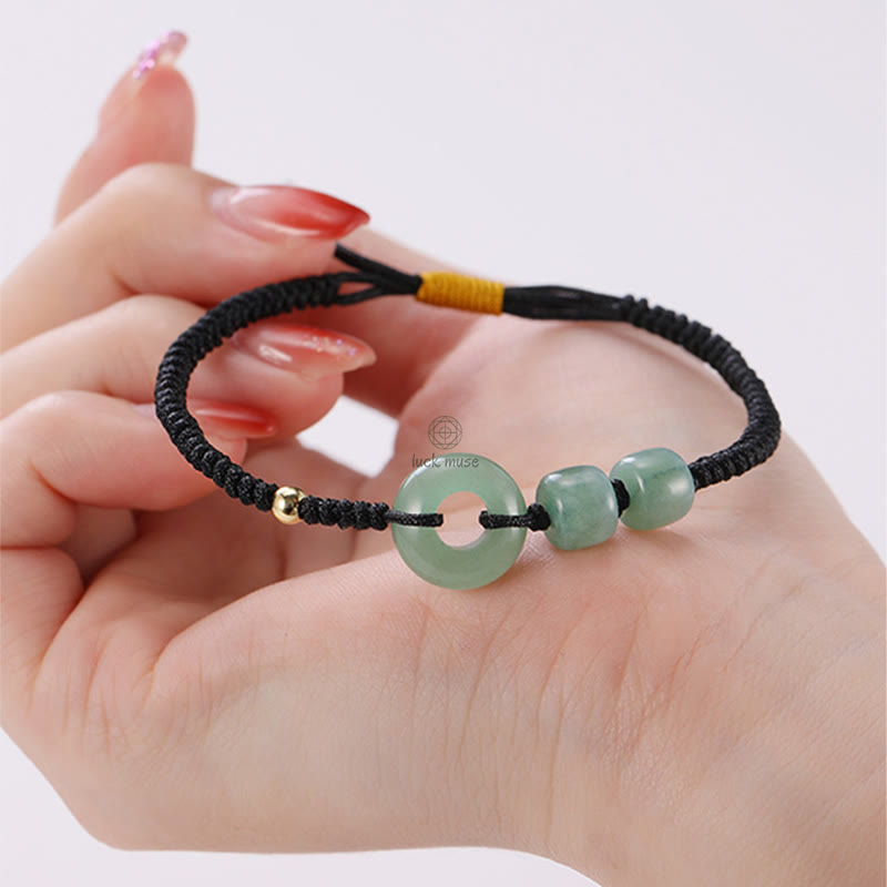 Braided Couple Bracelet Set with Green Aventurine, White Jade, Peace Buckle, and Luck - Image 8