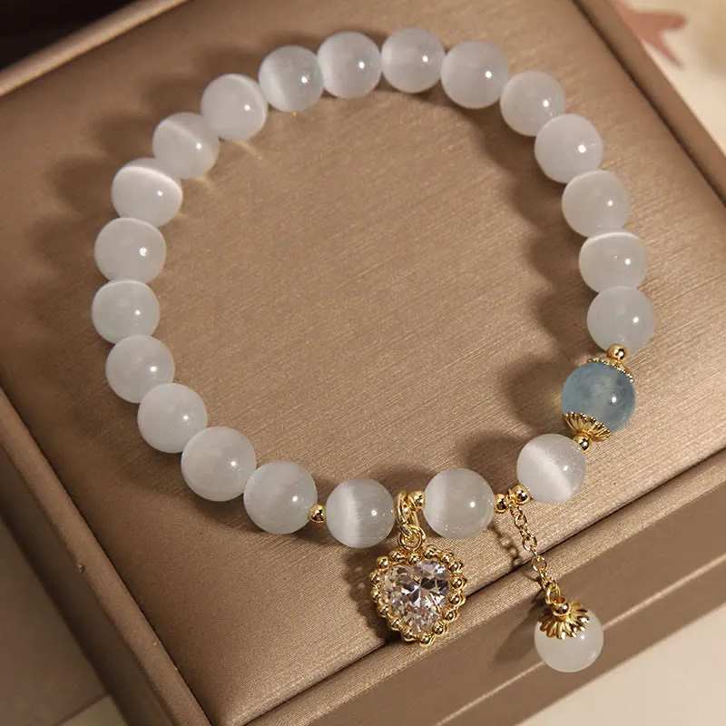 Luck Muse Cat's Eye Crystal Heart Bracelet with Zircon Charm - Peace & Love - Image 5