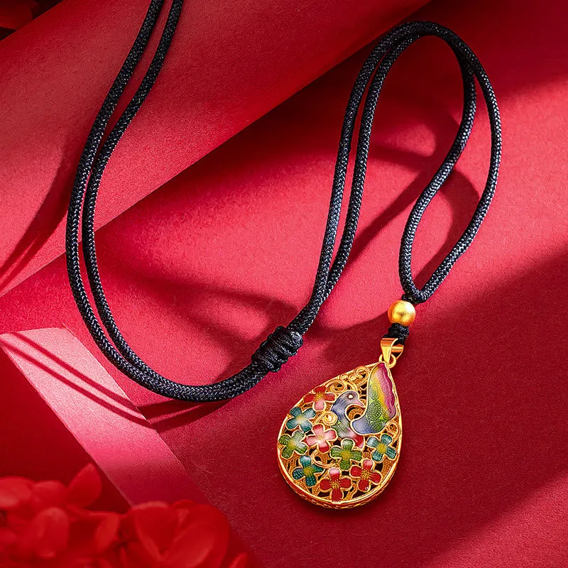 Colorful Phoenix Flower Luck Strength Necklace Pendant crafted with Luck Muse