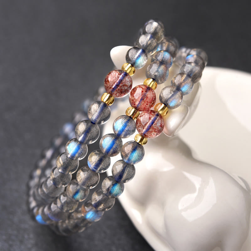 Moonstone Pink Crystal Cinnabar Buddha Bracelet - Image 6