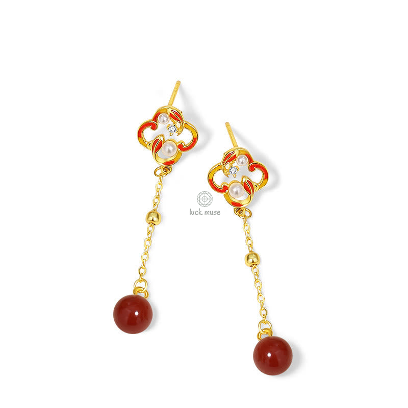 Luck Muse 925 Sterling Silver Four Leaf Clover Koi Fish Red Agate Pearl Jewelry Set - Image 10