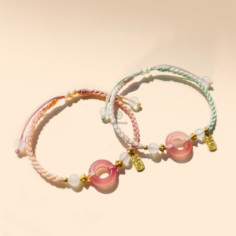 Luck Muse Peace and Joy Agate Bracelet with Auspicious Handmade Braided Buckle - Image 2