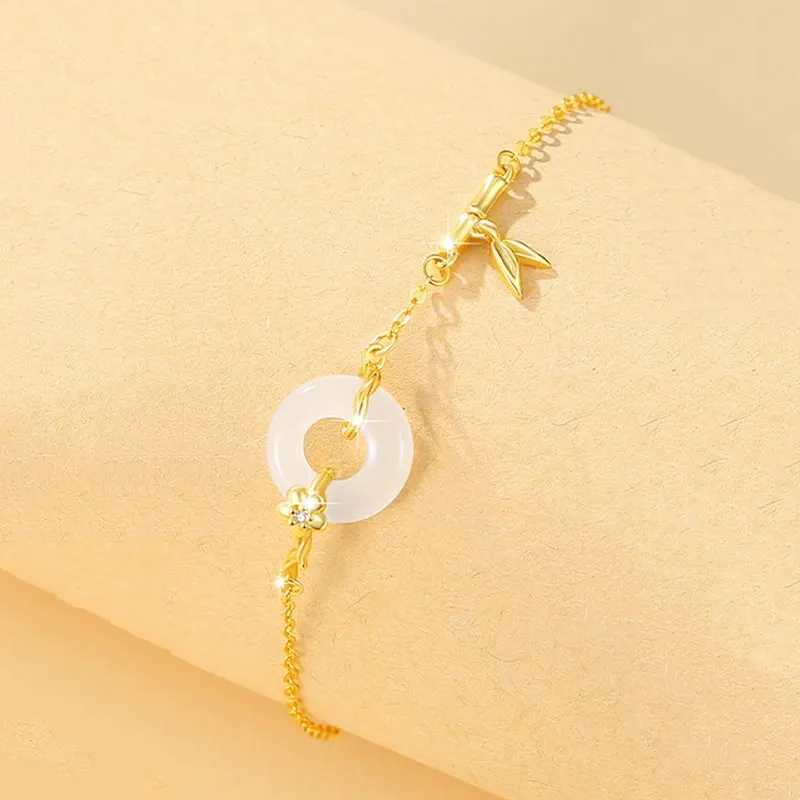 Bamboo Leaf Prosperity Chain Bracelet with 925 Sterling Silver, Hetian Jade, and Chalcedony Peace Buckle by Luck Muse Shop - Image 10