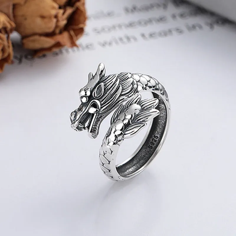Luck Muse Year of the Dragon Sterling Silver Adjustable Ring for Luck and Strength - Image 2