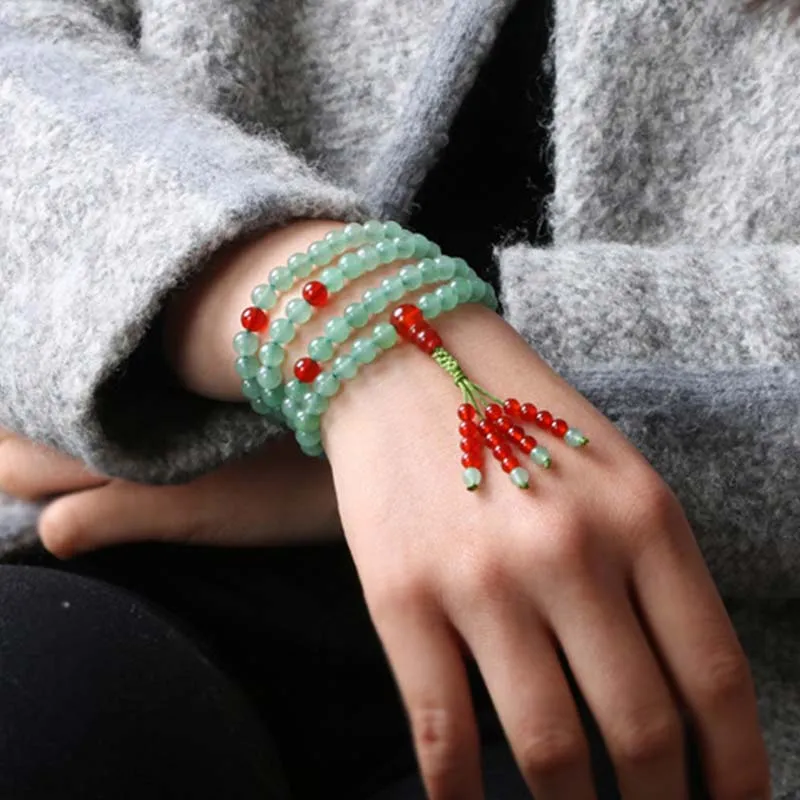 Luck Muse Green Aventurine and Red Agate 108 Beads Luck Bracelet Mala - Image 2