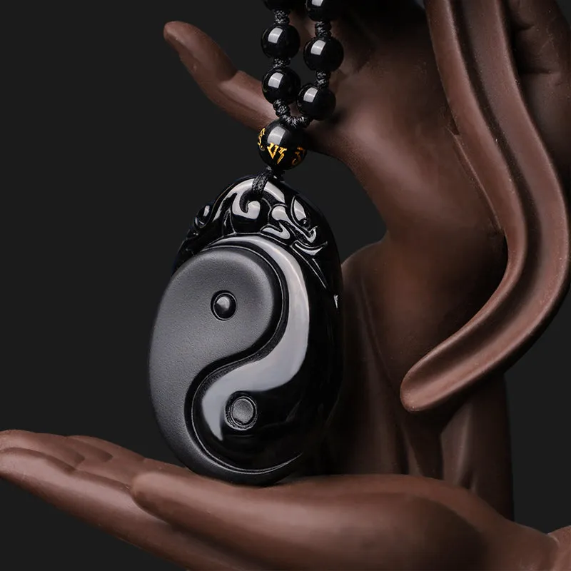 Natural Black Obsidian Yin Yang Fulfillment Strength Necklace - Image 4