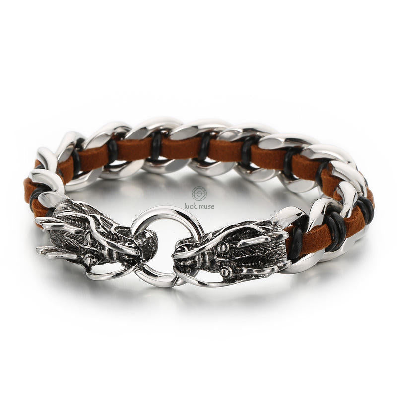 Dragon Leather Titanium Steel Protection Luck Bracelet - Image 8