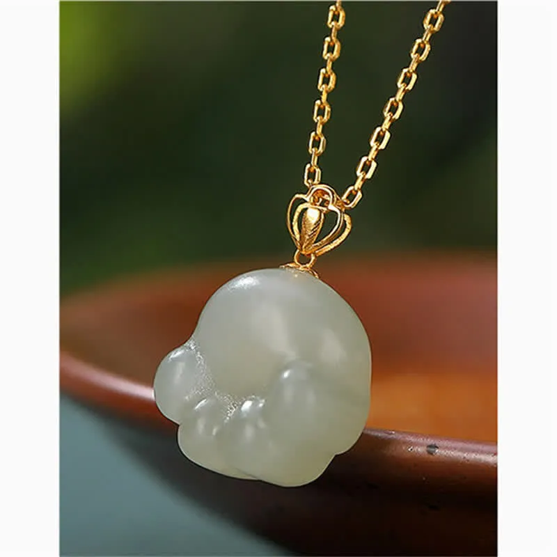 925 Sterling Silver Hetian White Jade Cat Paw Necklace Pendant - Image 5