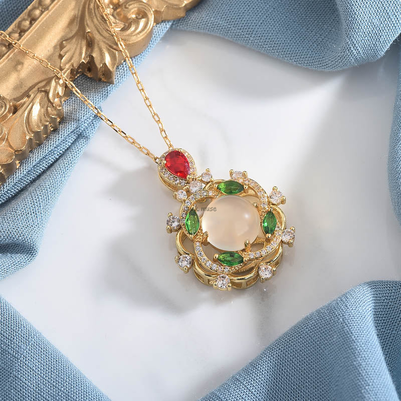 Cyan Jade and Red Crystal Luck Necklace by Luck Muse Shop - Image 3