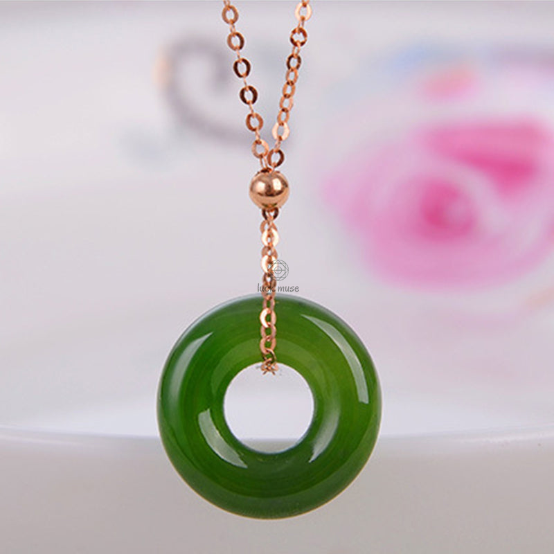 Luck Muse Shop Round Cyan Jade 14K Gold Healing Necklace Pendant - Image 6