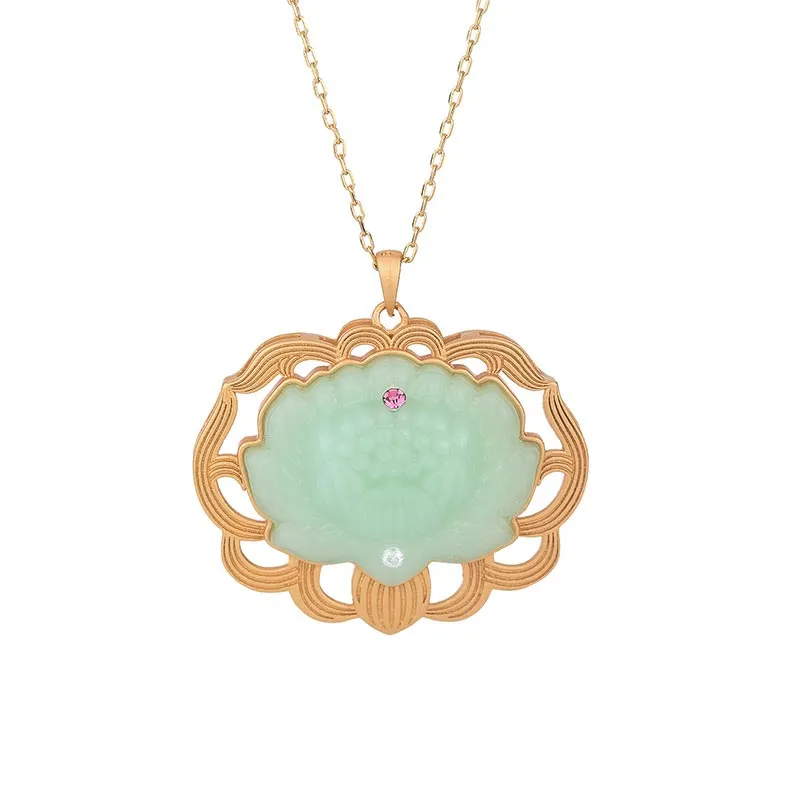 Natural Jade Lotus Harmony Necklace Pendant by Luck Muse Shop - Image 3