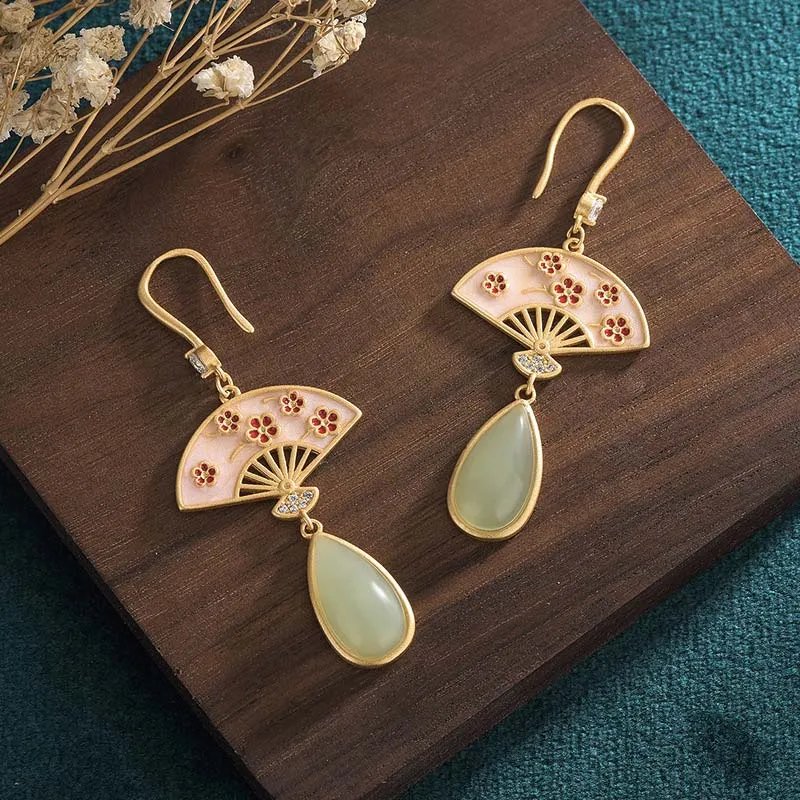 Natural Green Aventurine Fan Pattern Drop Earrings for Luck - Image 8