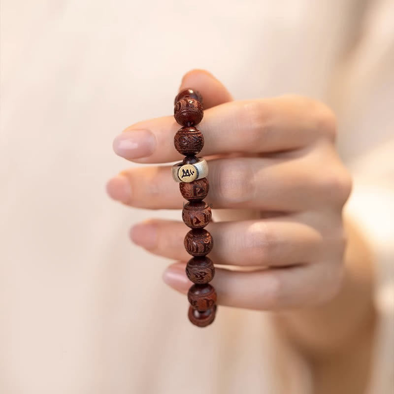 Luck Muse Chinese Zodiac Bracelet - Red Sandalwood Om Mani Padme Hum Protection - Image 9