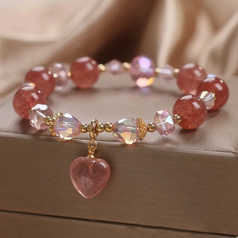 Luck Muse Strawberry Quartz Crystal Love Heart Bracelet - Image 4