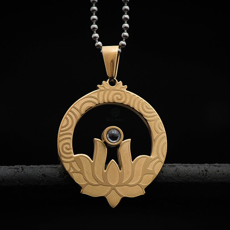 Luck Muse Lotus Titanium Steel Shurangama Mantra Necklace Pendant with Enlightenment Projection - Image 12