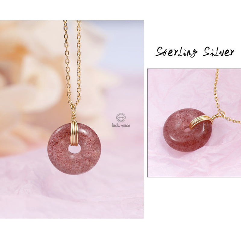 Luck Muse 925 Sterling Silver Strawberry Quartz Healing Necklace - Image 8