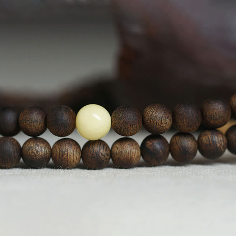 Luck Muse 999 Gold Tarakan 108 Mala Beads Bracelet with Agarwood & Amber for Evil Spirits Protection - Image 18