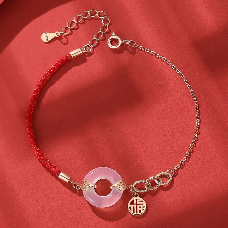 Luck Muse 925 Sterling Silver Chalcedony Harmony Bracelet with Fu Character