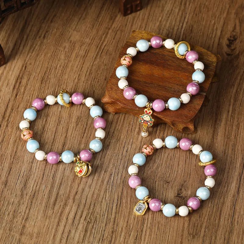 Tibetan Wealth Goddess Protection Bracelet with Liuli Glass Beads - Image 10