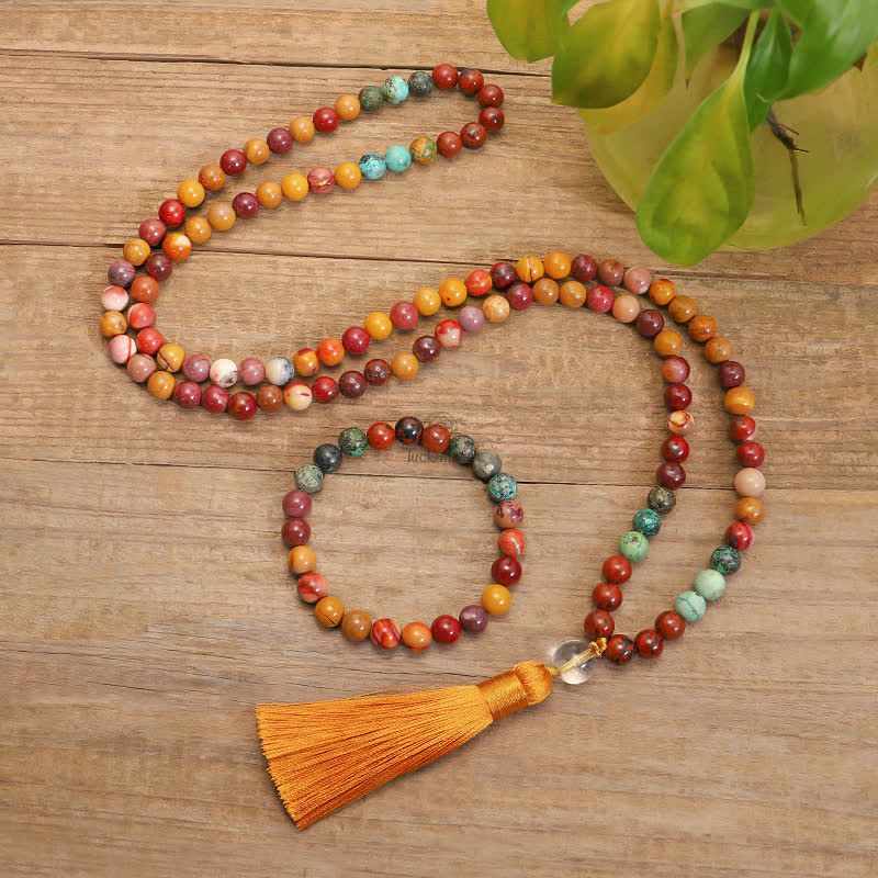 Luck Muse 108 Mala Beads for Emotional Growth Bracelet with Tassel Necklace Pendant