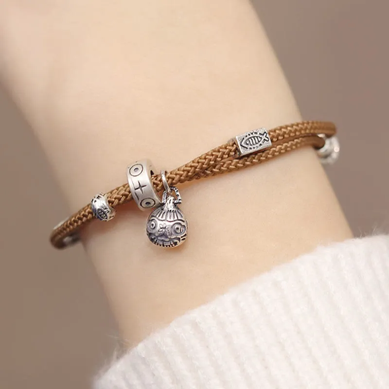 Braided Bracelet with 925 Sterling Silver and Gold Swallowing Beast Koi Fish Design by Luck Muse - Wealth Collection - Image 9