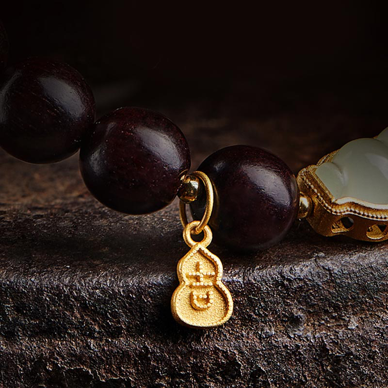 Luck Muse Small Leaf Red Sandalwood Gourd Jade Relaxation Bracelet - Image 21