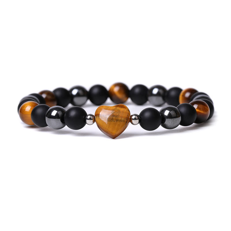 Black Onyx Tiger Eye Crystal Love Heart Protection Bracelet - Image 4