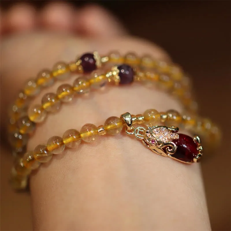 Luck Muse Citrine Amethyst Pi Xiu Bracelet for Prosperity, Happiness, and Protection - Image 4