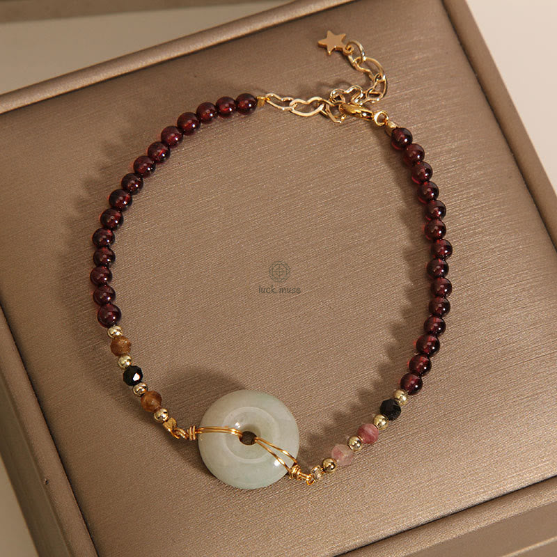 Garnet and Jade Beaded Luck Muse Peace Bracelet with Protection Buckle - Image 6