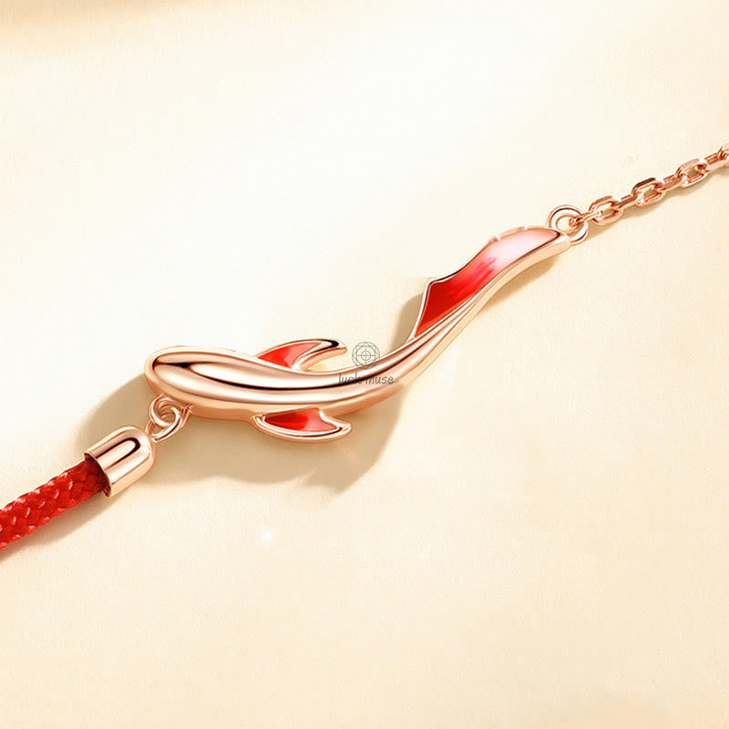 Braided Red String Bracelet with 925 Sterling Silver Luck Koi Fish and Lotus Star Embellishments - Image 6