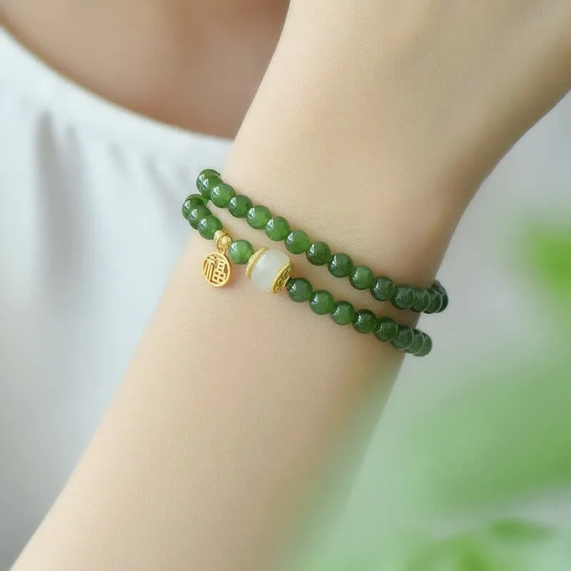 Hetian Cyan Jade Blessing Bracelet - Image 2