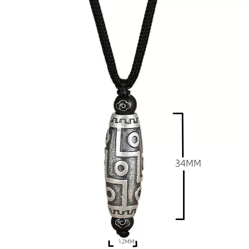 Tibet Nine-Eye Dzi Bead Copper Necklace Pendant with Auspicious Clouds Pattern - Image 8