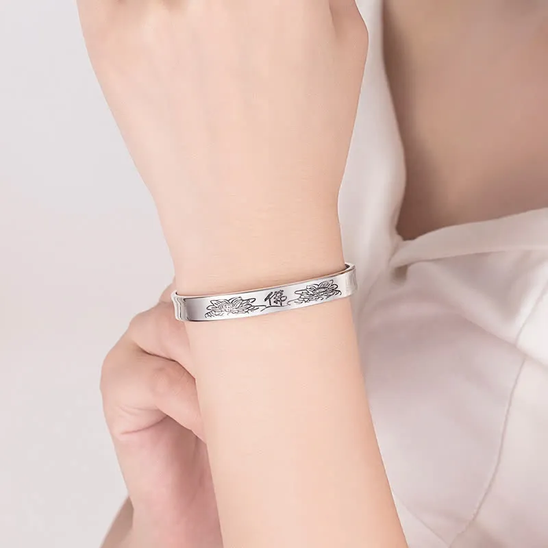 Heart Sutra Mantra Lotus Peace Copper Cuff Bracelet - Luck Muse Harmony Bangle - Image 3