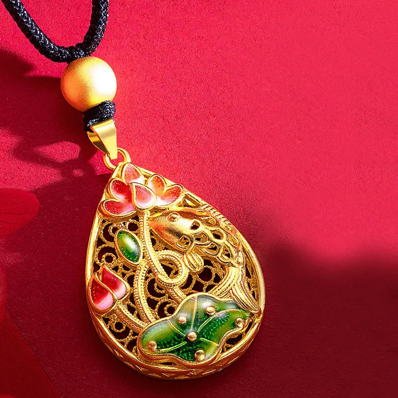 Luck Muse Koi Fish Lotus Copper Luck Necklace Pendant - Image 4