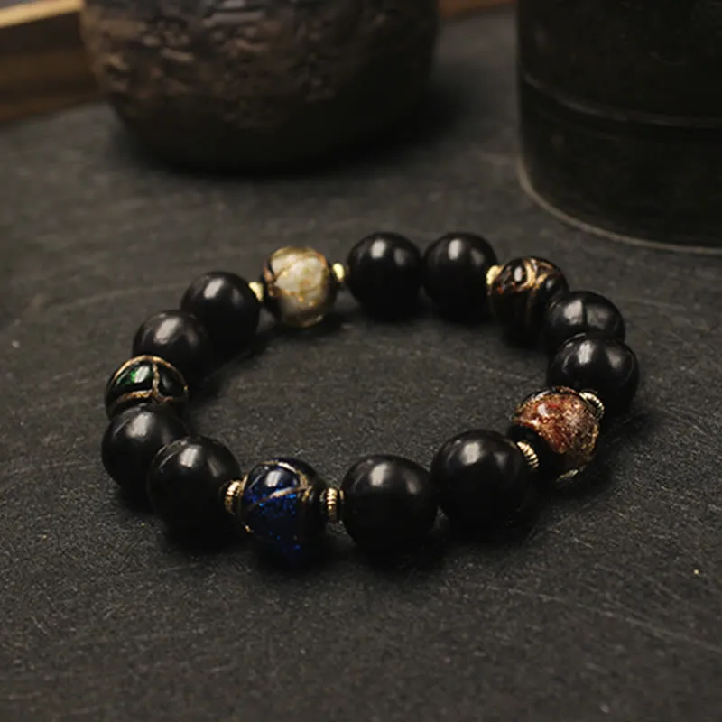 Luck Muse Wealth Bracelet with Western Soapberry Incense Ash and Liuli Glass Beads - Image 2