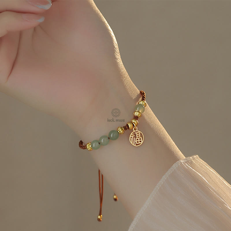 Buddha Jade Beads Blessing Bracelet with Fu Character Rope - Image 7