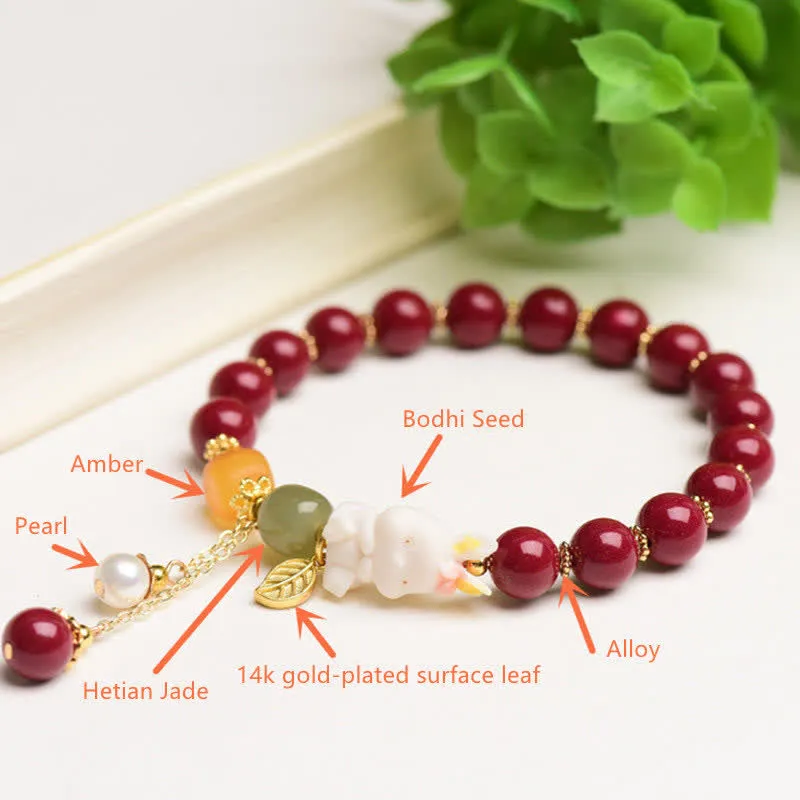 Year of the Rabbit Cinnabar Hetian Jade Bunny Beaded Bracelet with Blessings - Image 10