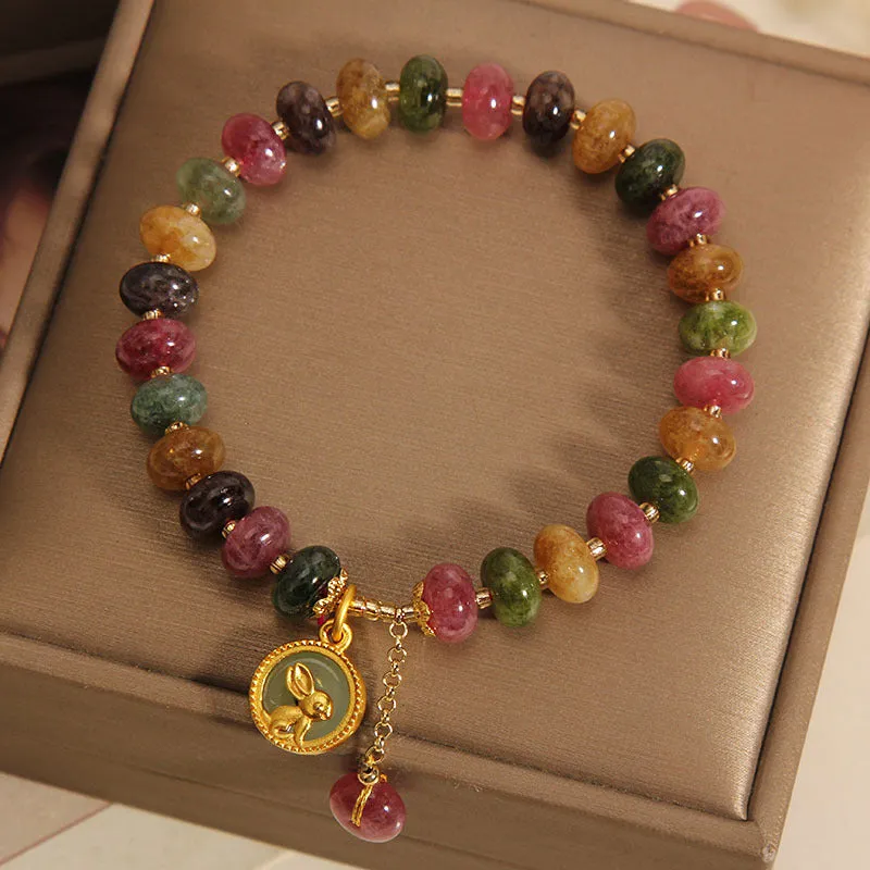 Colorful Tourmaline Rabbit Charm Bracelet - Positive Energy Zen Jewelry - Image 5