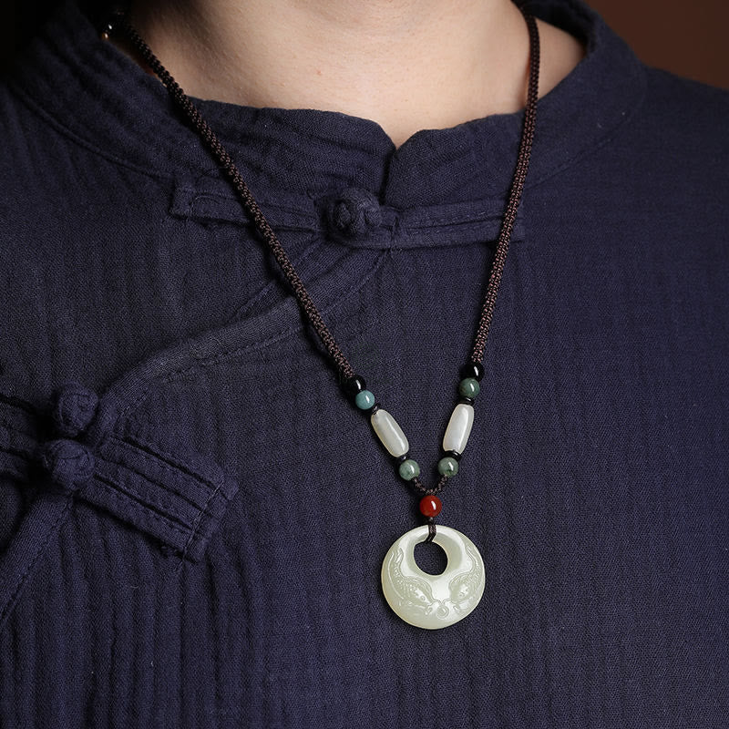 White Jade Double Koi Fish Carved Luck Muse Necklace for Prosperity and Success - Image 10