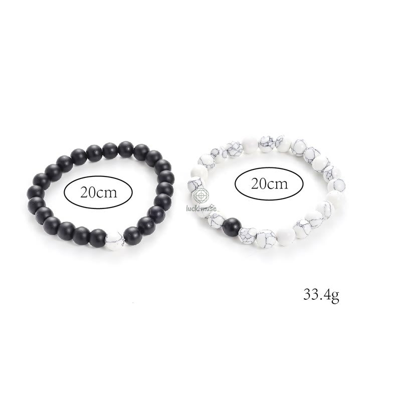 Luck Muse Frosted White Turquoise Bead Couple Bracelet Set - Image 7