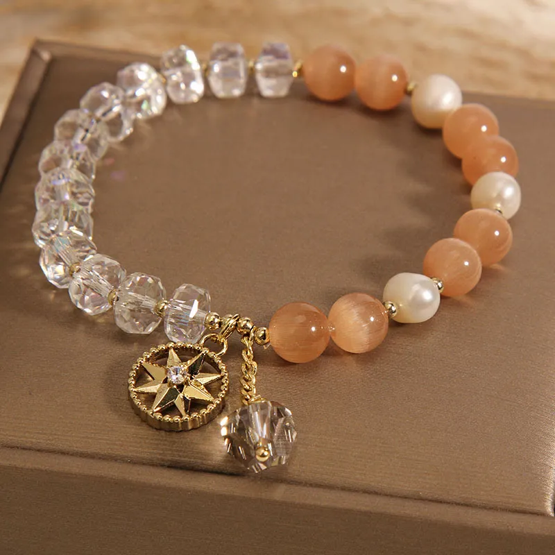 Orange Cat's Eye White Crystal Star Bracelet - Image 2