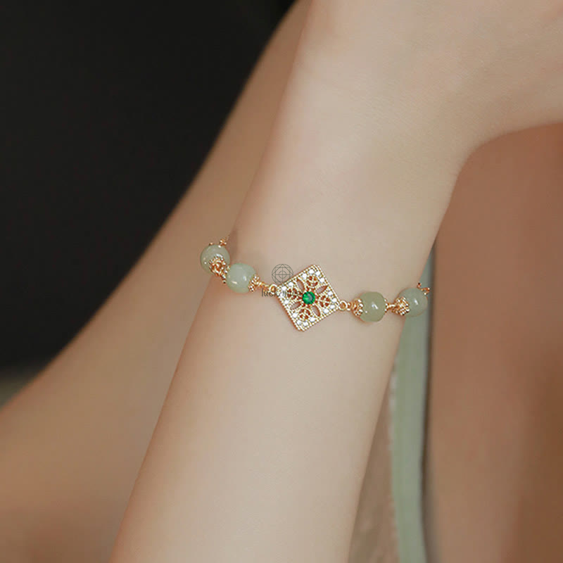 Natural Hetian Jade Square Pattern Luck Chain Bracelet - Image 11