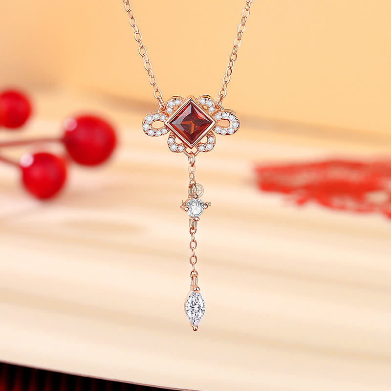 Luck Muse 925 Sterling Silver Chinese Knot Red Zircon Jewelry Set - Image 3