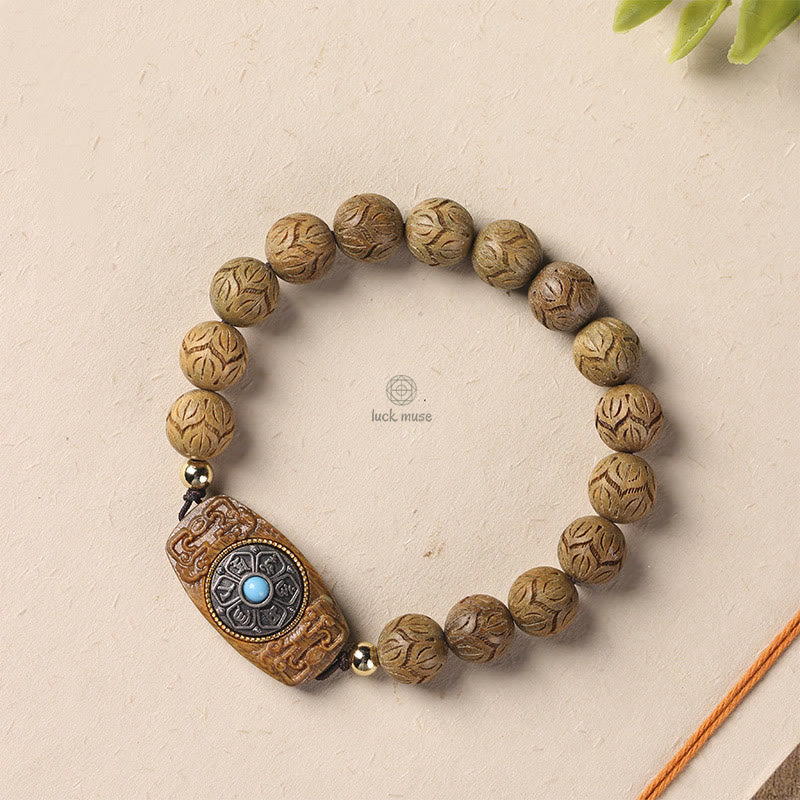 Green Sandalwood and Ebony Wood Luck Muse Om Mani Padme Hum Bracelet