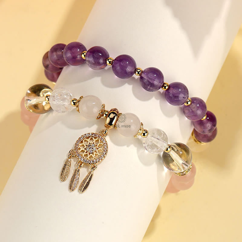 Green Strawberry Quartz Amethyst Crystal Dreamcatcher Bracelet for Healing with Luck Muse - Image 7