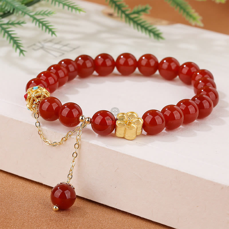 Luck Muse Self-Acceptance Bracelet with Natural Red Agate, White Agate, and Peach Blossom Pattern - Image 2